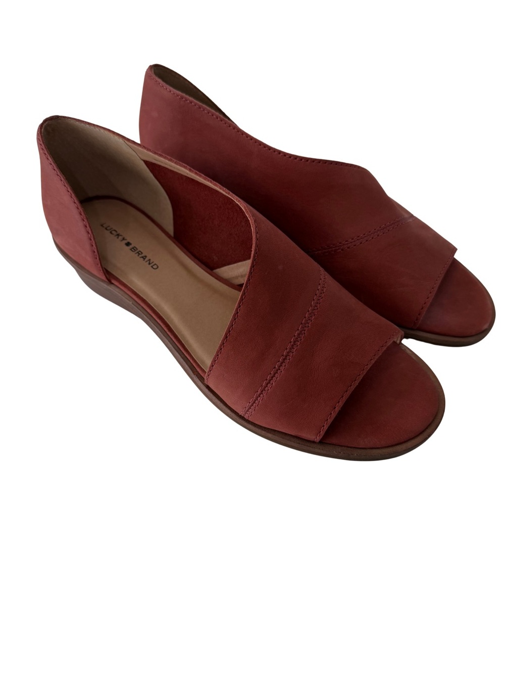 Lucky Brand Serkie Women’s Rancho Red Leather Slip-On Low Heel Sandal Size 7.5